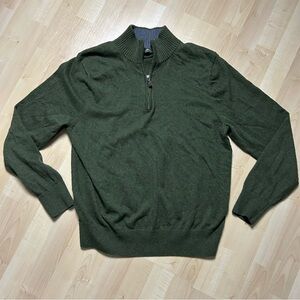 Eddie Bauer Forest Green Zip-Up Sweater Cotton/Cashmere Blend